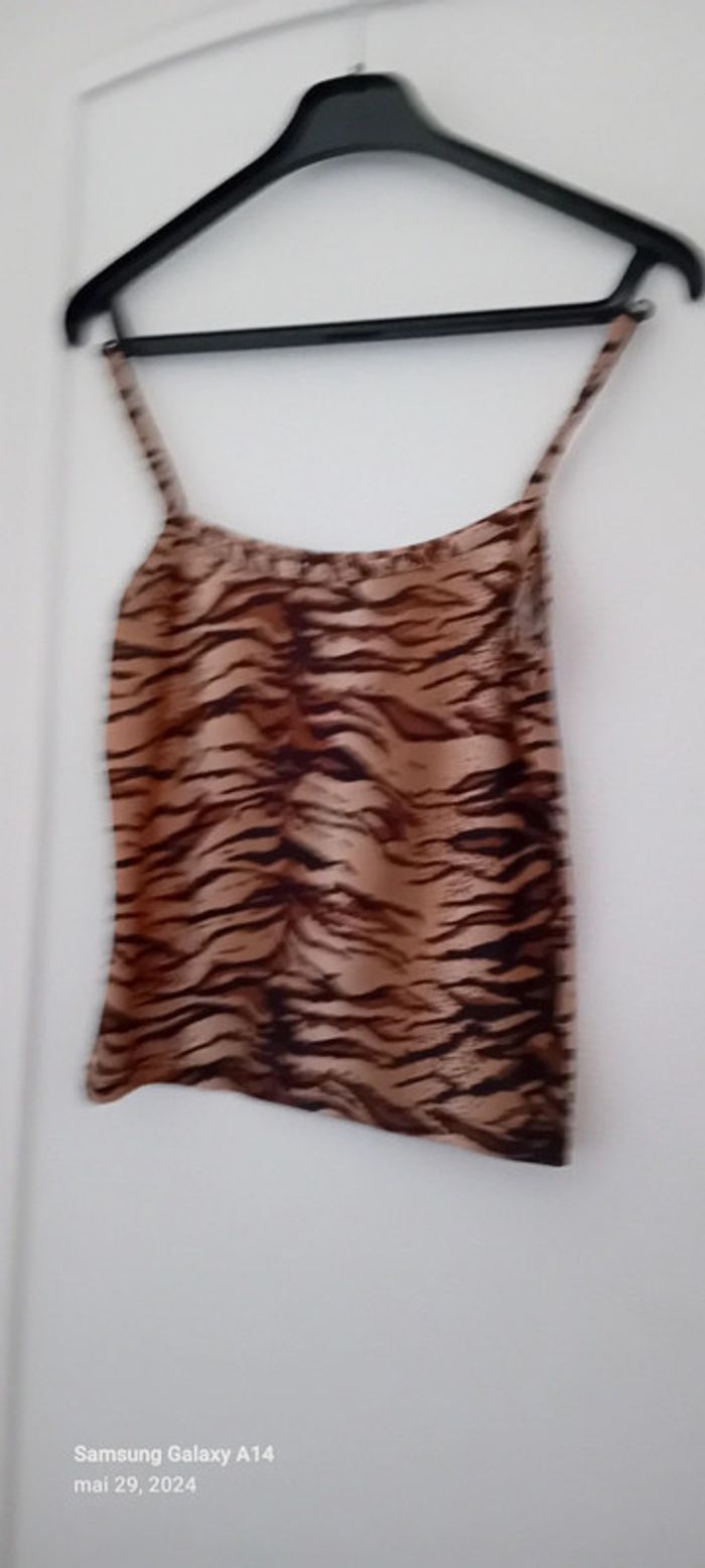 Haut fines bretelles motif zébré marron femme S - photo numéro 3
