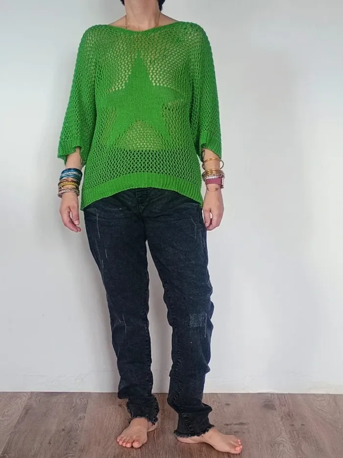 pull transparent vert type maille etoile - photo numéro 3