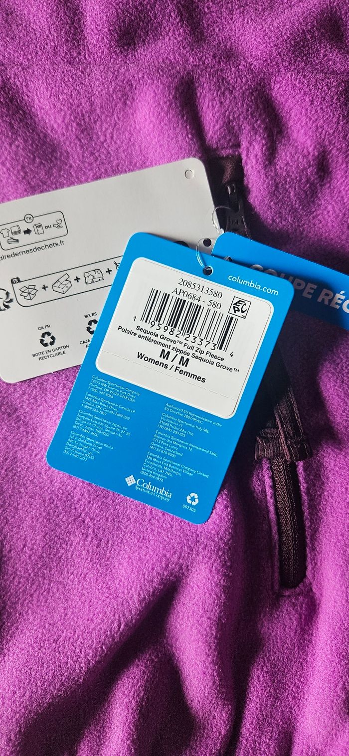 Veste polaire Columbia Sequoia Grove Full Zip taille M - neuve violet mauve razzle/moonvista - photo numéro 9