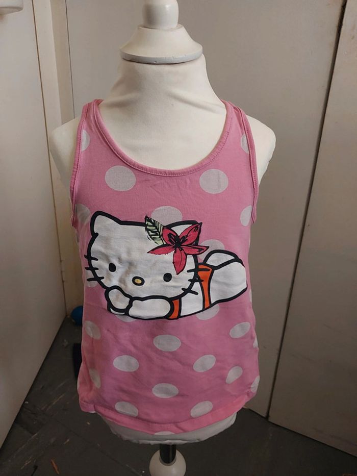 Débardeur Hello Kitty rose à pois blanc taille 4/6 ans