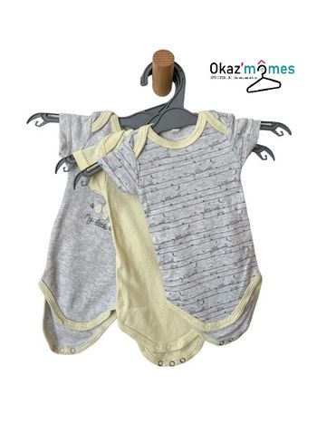 LOT de 3 bodies à manches courtes gris et jaune - 3 mois (62cm)