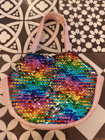 Sac fille rose pailleté à sequins multicolores