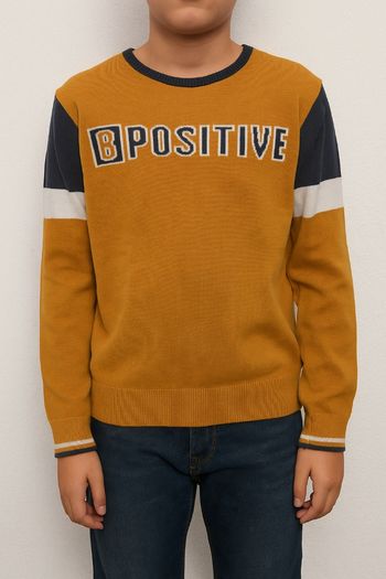 Pull unisex tex (Carrefour) Moutarde/Ocre "B Positive" - 9/10 Ans - Bon État