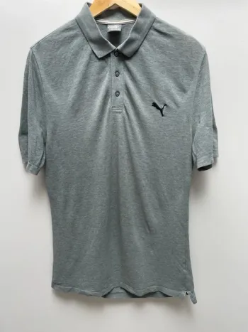 Puma grey tall long polo black embroided logo Mens M