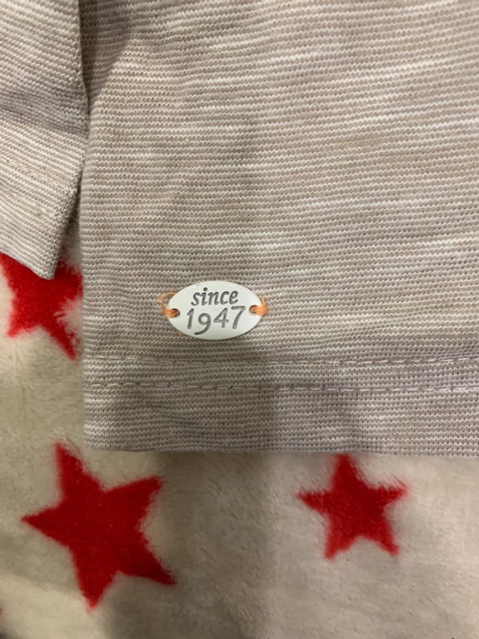 Tee-Shirt Manches Longues Gémo Taupe et Blanc 6M - photo numéro 4