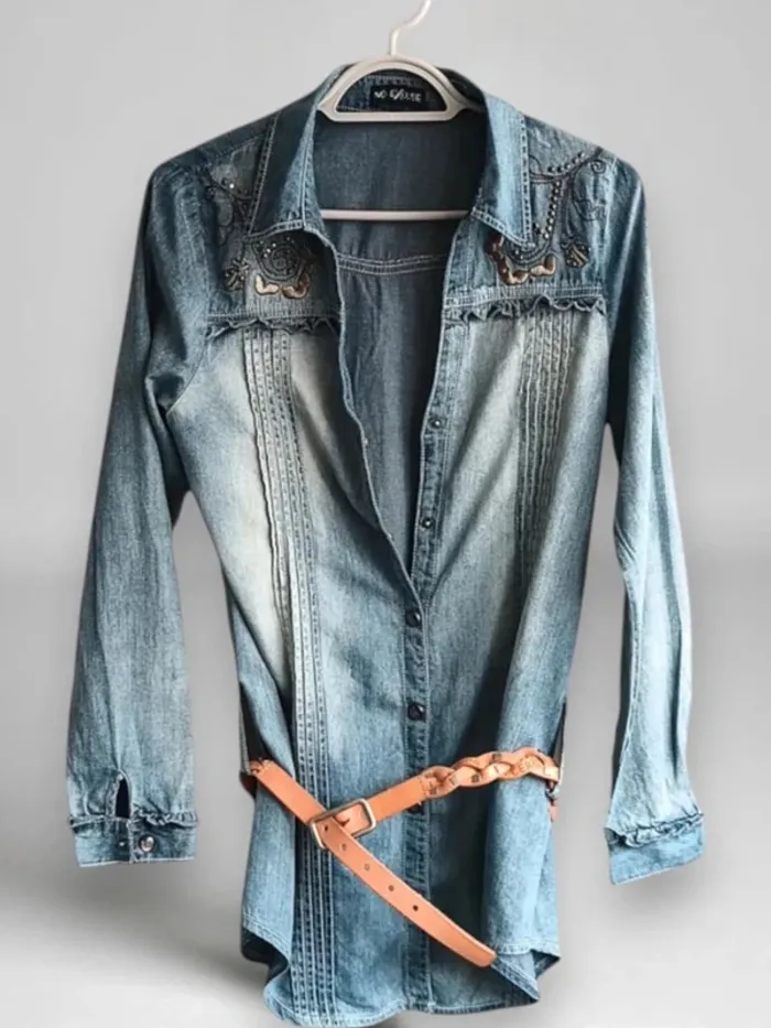 Chemise jean vintage y2k ,No Excuses ,coupe droite et longue ,col en V ouvert 100 % coton - photo numéro 10