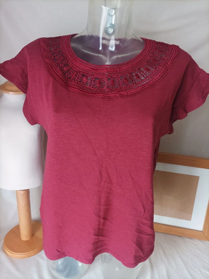 Tee-shirt manches courtes bordeaux Camaieu femme taille 42
