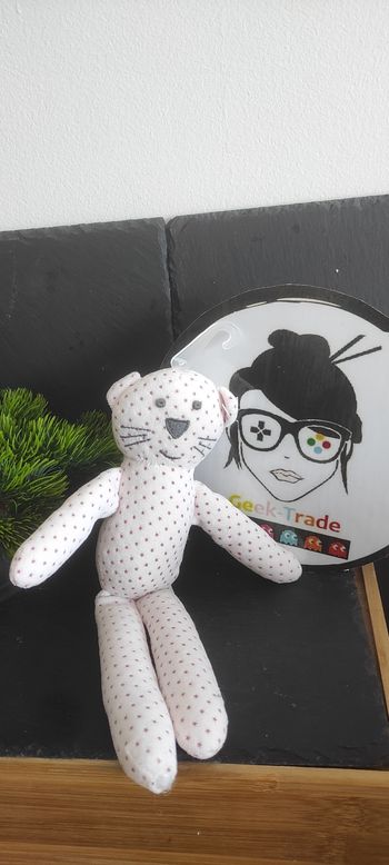 Doudou peluche pantin chat ours bout'chou monoprix blanc rose gris bout'