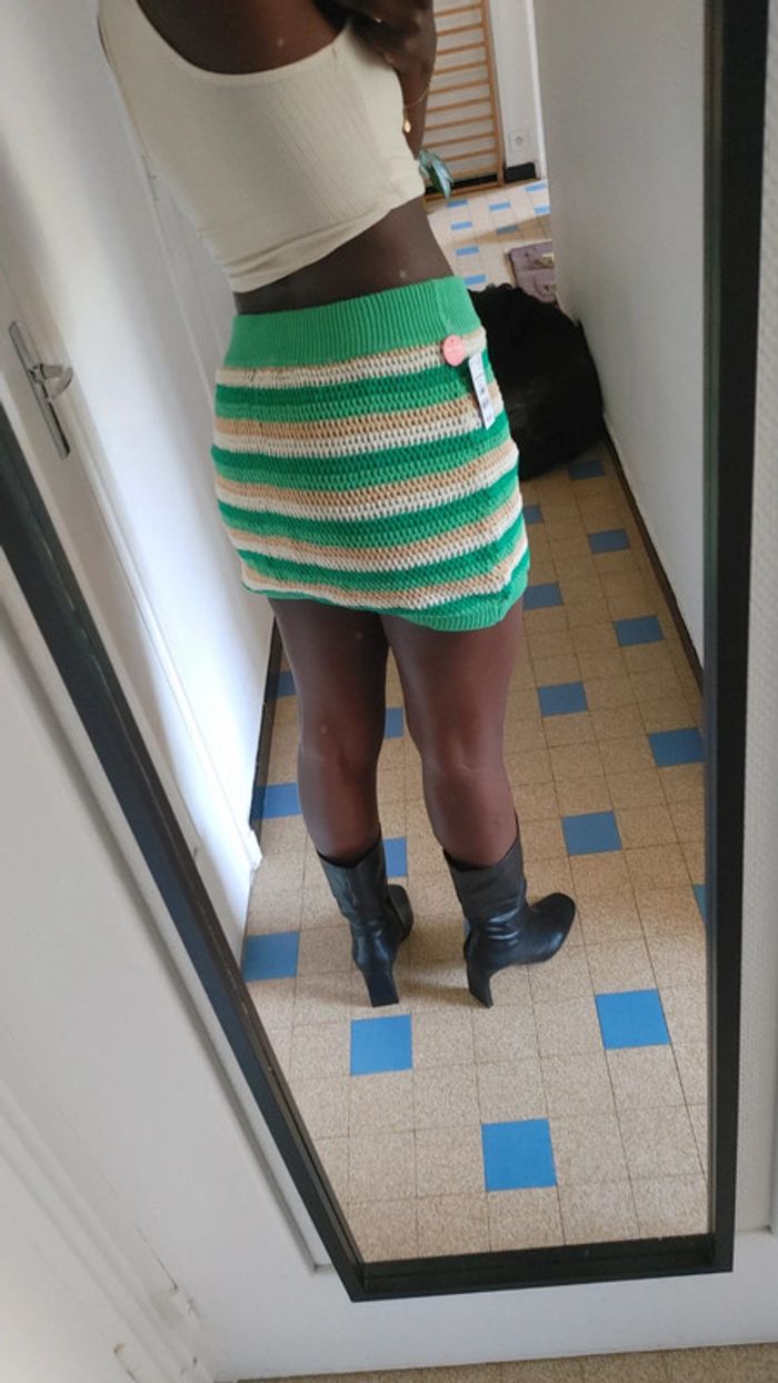 Mini jupe en maille blanche et verte - photo numéro 6