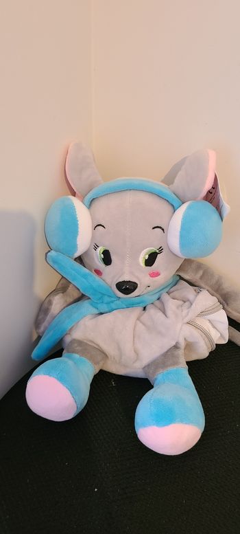 Peluche range pyjama - Souris grise et bleue