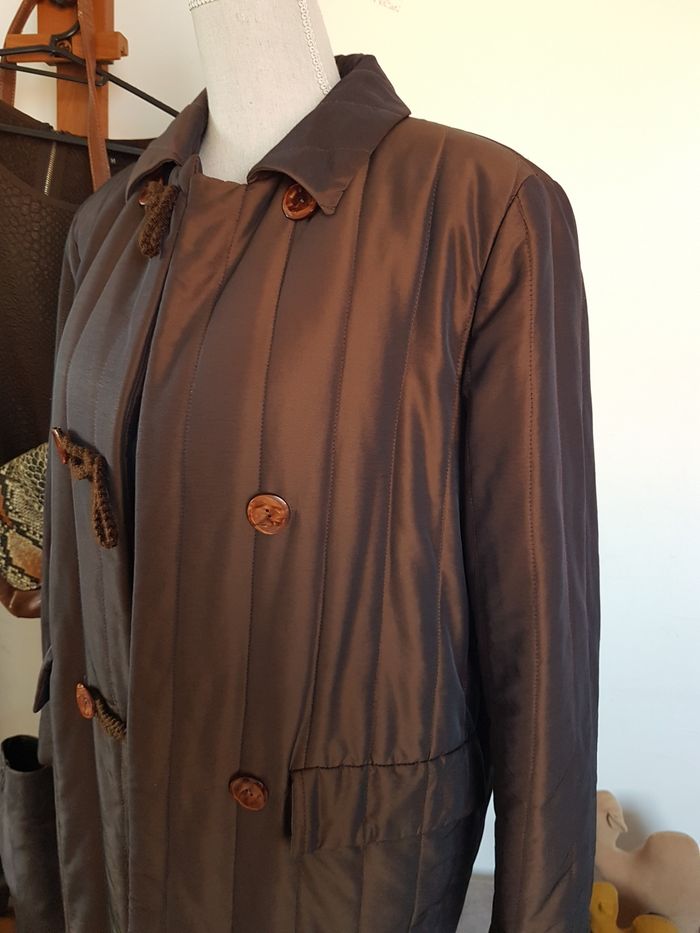 Manteau femme marron cuivré Kalfe taille 44, 57cm aux aisselles, 87cm de haut. - photo numéro 2