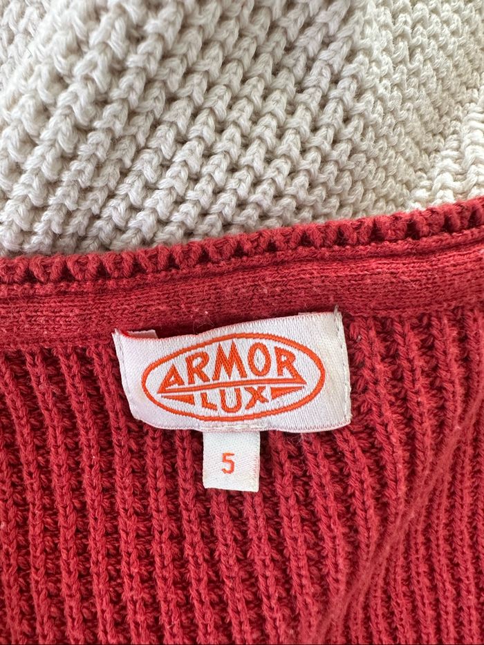 Pull oversize en maille rouge rouille et blanc crème Armor-Lux Vintage T5 46/48 3XL/4XL - photo numéro 7