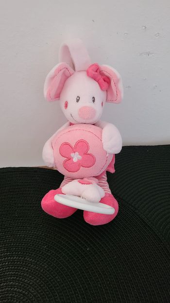 Doudou Peluche musicale SOURIS rose Fleur - NICOTOY 23 cm