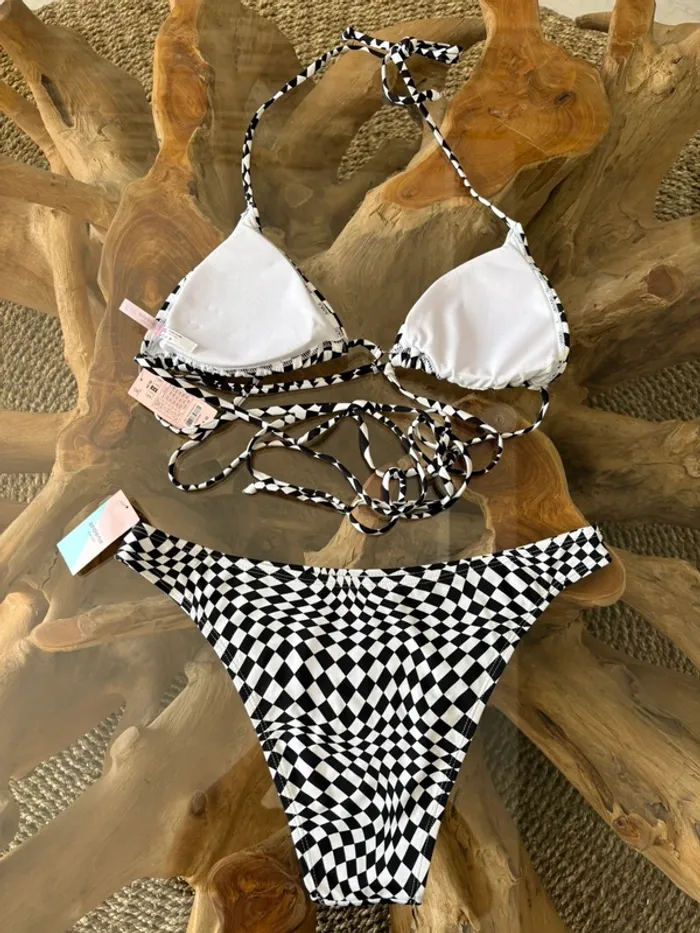 Maillot de bain 2 pièces Ardene noir et blanc carreaux - photo numéro 2