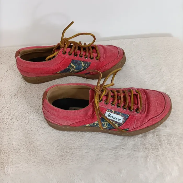 baskets chaussures de ville Morrison 38 rouge motifs vintage toile - photo numéro 4