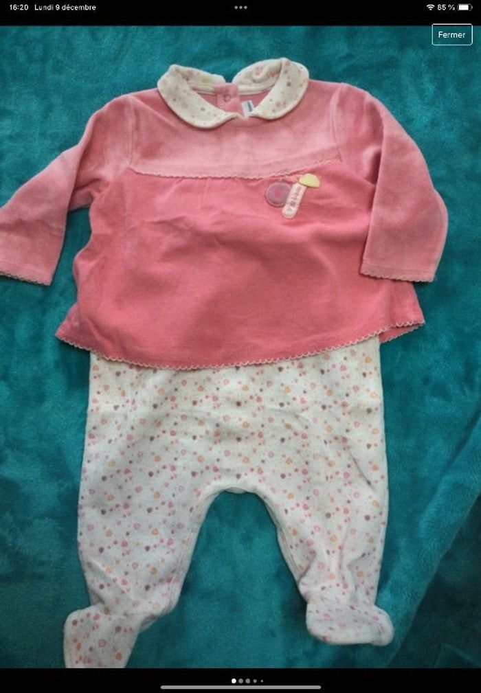 pyjama grenouillère p tit bisou 3 mois neuve velours