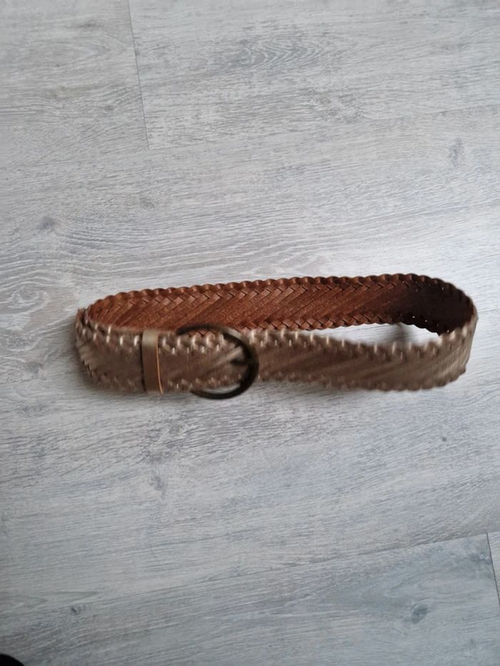 Ceinture large en cuir doré et tressé - photo numéro 2