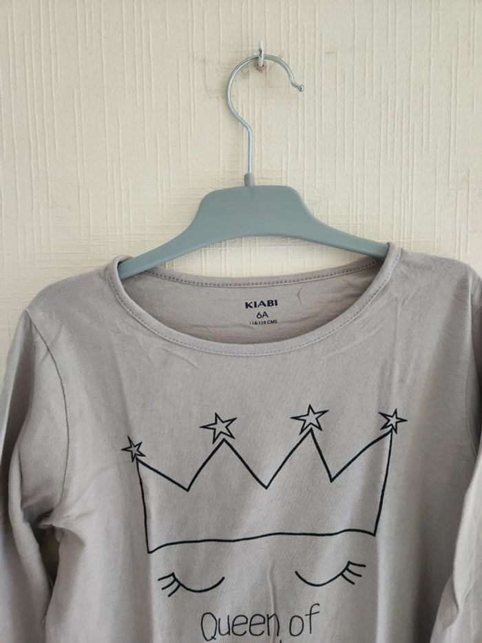 Tee-shirt gris manches longues kiabi 6 ans "Queen of beauty" - photo numéro 3