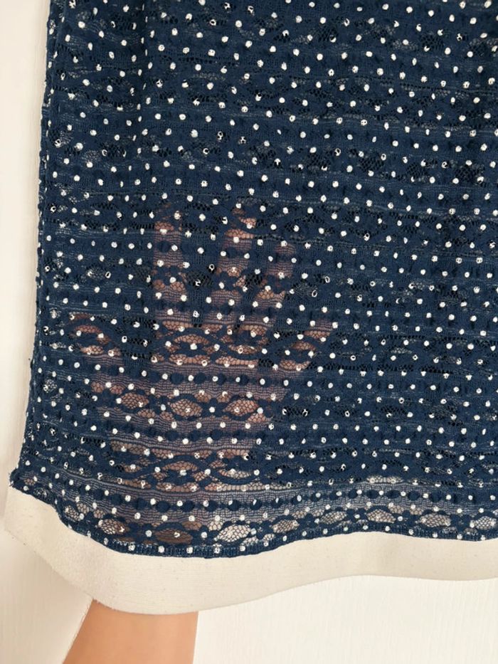 T-shirt manches courtes bleu transparent à pois blanc Promod S très bon état - photo numéro 3