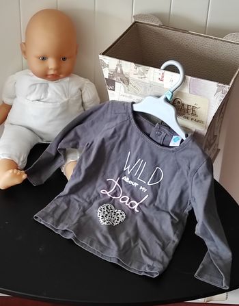T-shirt manches longues bébé fille 12 mois – gris/blanc/rose