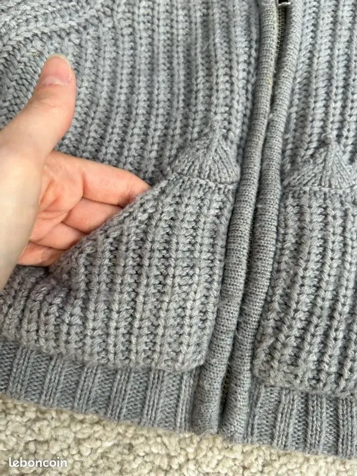 Gilet / manteau gris à capuche doublé moumoute - 12 mois - Tex - photo numéro 2