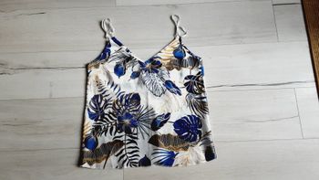 Vêtement femme top haut débardeur à bretelles blanc motifs feuilles Jade & me L / XL