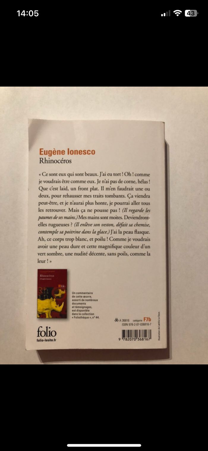 Livre Rhinocéros Eugène Ionesco - photo numéro 2