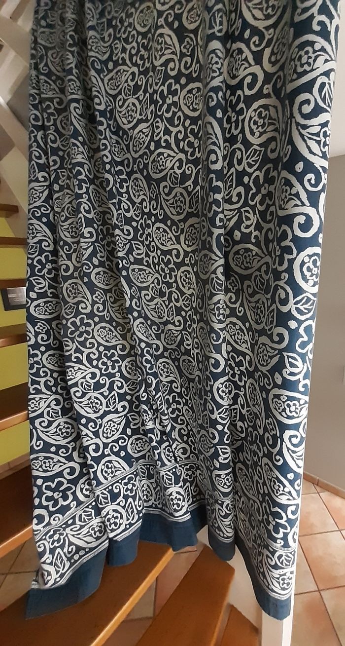 Vintage tissu bleu pétrole et blanc à motif - photo numéro 2