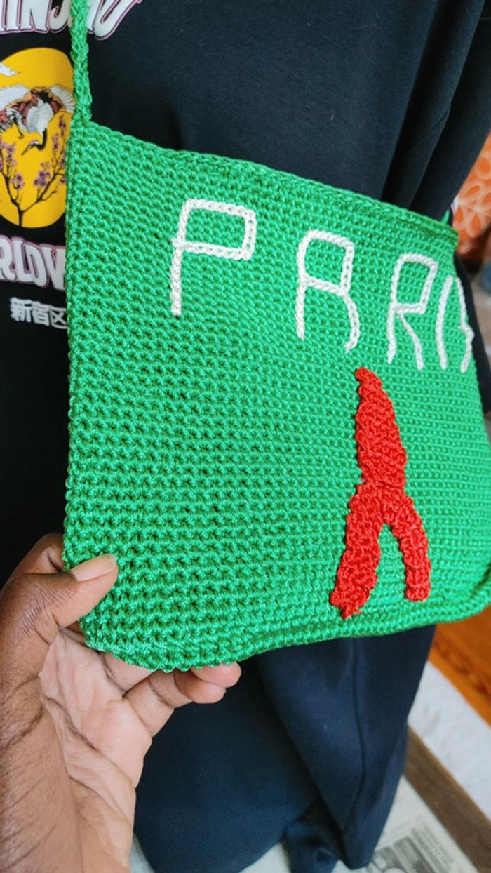 Sac tricoté main avec fil en nylon bandoulière - photo numéro 4