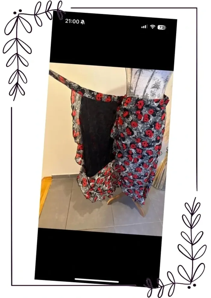 Jupe longue portefeuille GOA rouge floral T L neuve - photo numéro 6