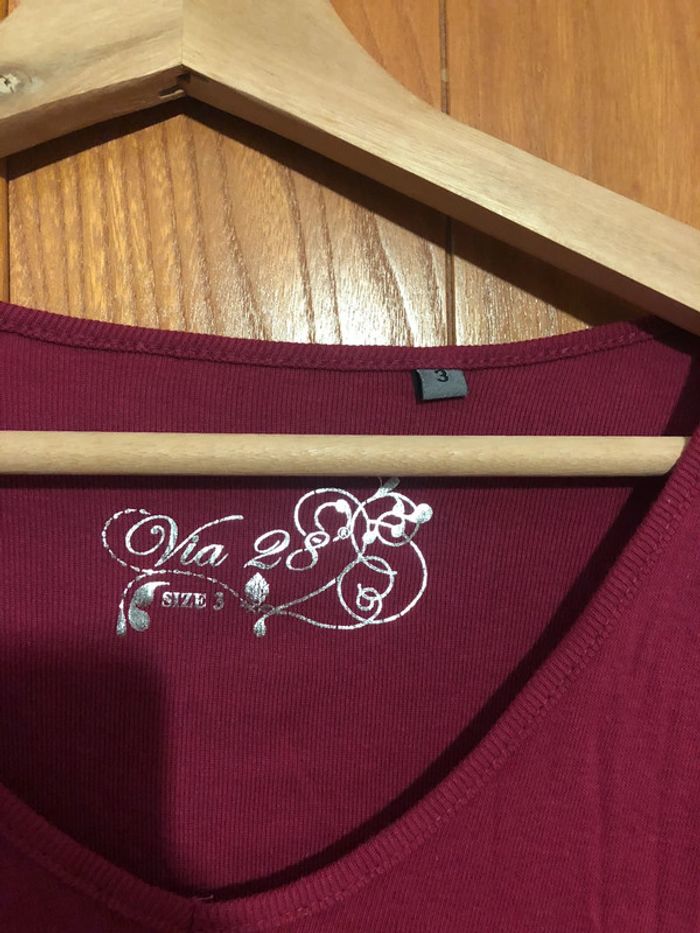 T-shirt manches longues col V rose foncé - photo numéro 3