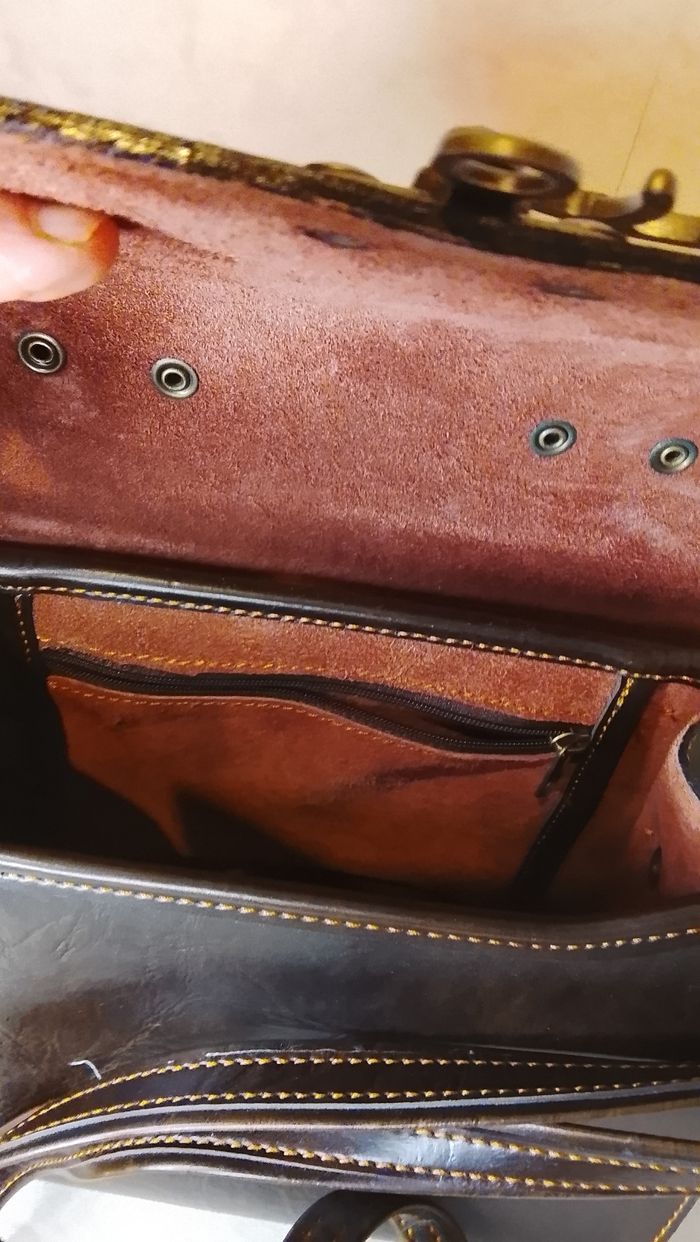 Cartable en cuir véritable marron - Vintage avec bandoulière - Neuf - photo numéro 10