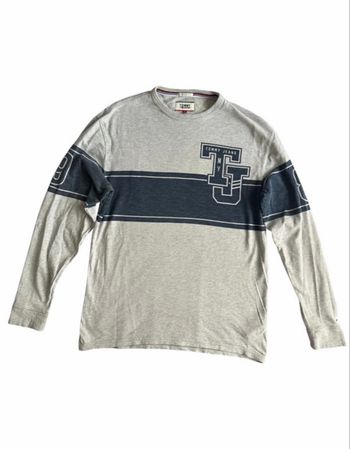 T-shirt manches longues Tommy Jeans gris et bleu logo vintage – Taille S