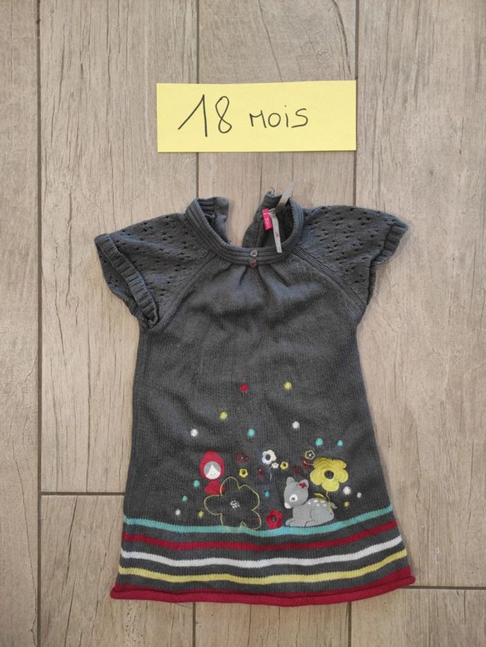 Robe grise maille 18 mois manches courtes