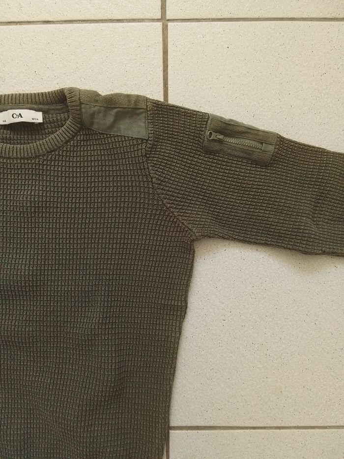 Pull col en rond garçon kaki. - photo numéro 2