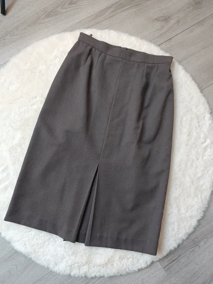 Jupe vintage grise à fente taille 40 (midi, style tailleur) - photo numéro 4