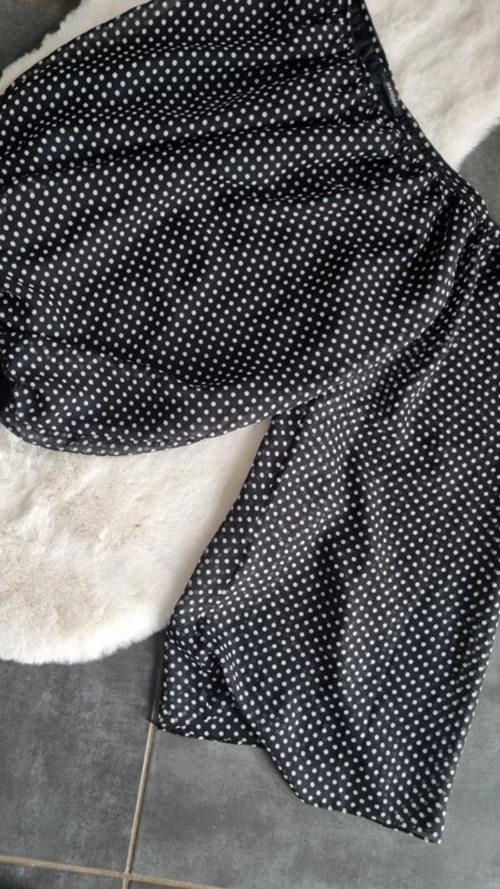 Haut Morgan habillé 36 S noir / pois blanc épaule dénudé asymétrique - photo numéro 2