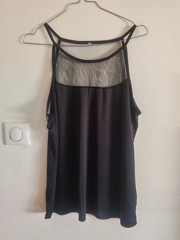 Débardeur noir col filet transparent - T. L