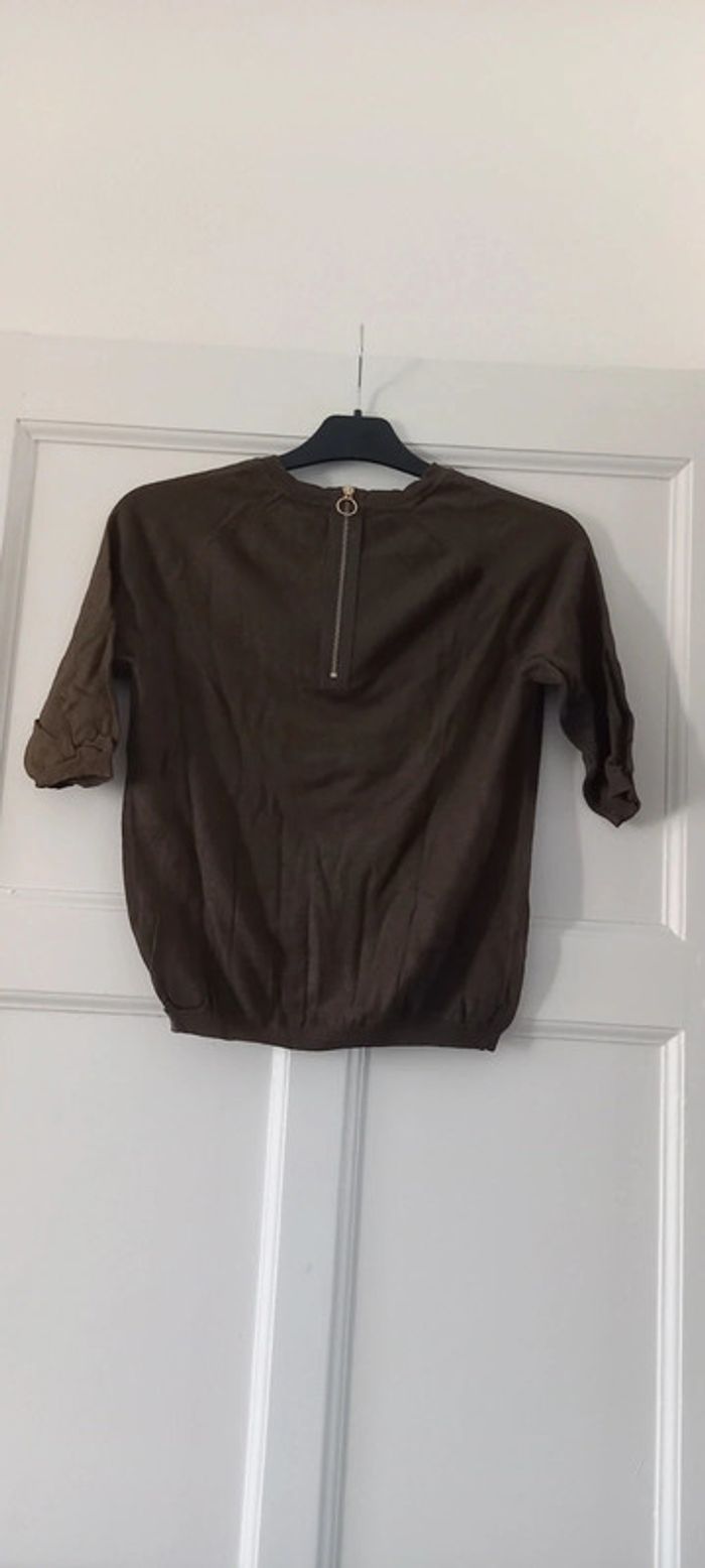 Pull t-shirt manches 3/4 Zara kaki 36 - photo numéro 2