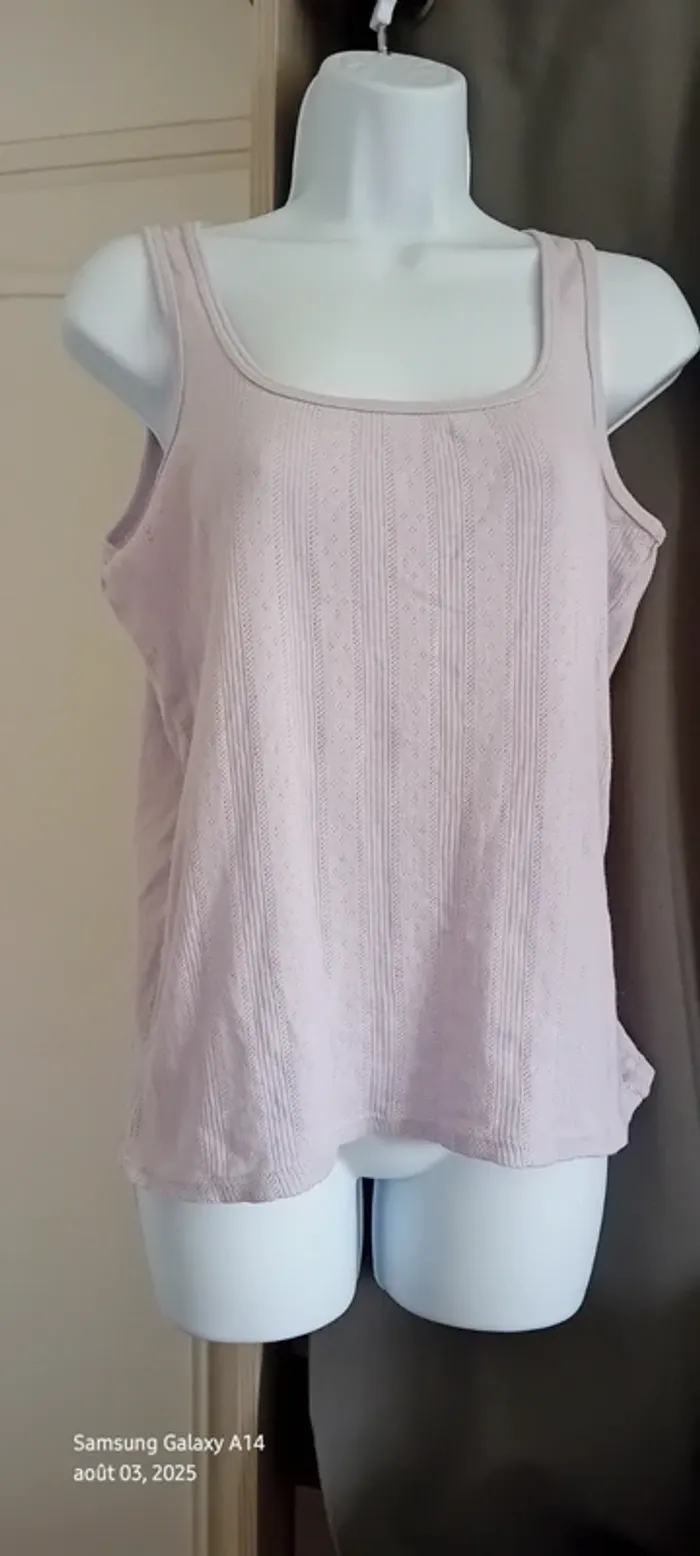 Débardeur en coton motif rayures losanges ajouré mauve femme 42/44 edeis la redoute - photo numéro 9