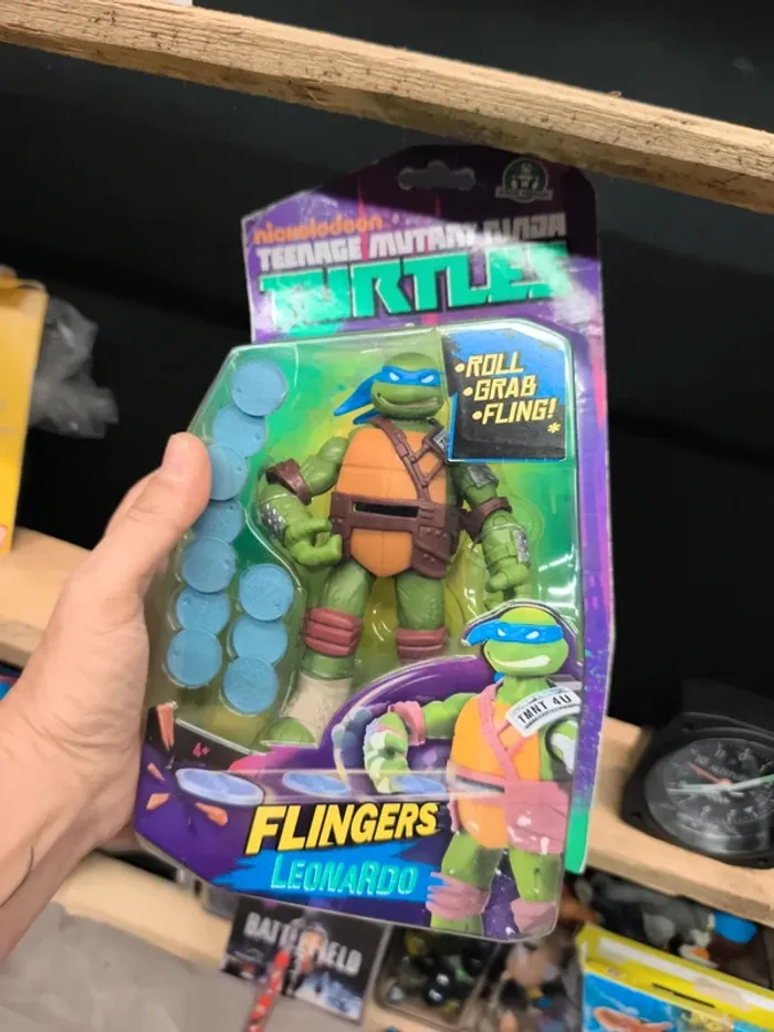 Lot tortue ninja tmnt mutant teenager turtle flingers Leonardo 2002 figurine figure action disque - photo numéro 9