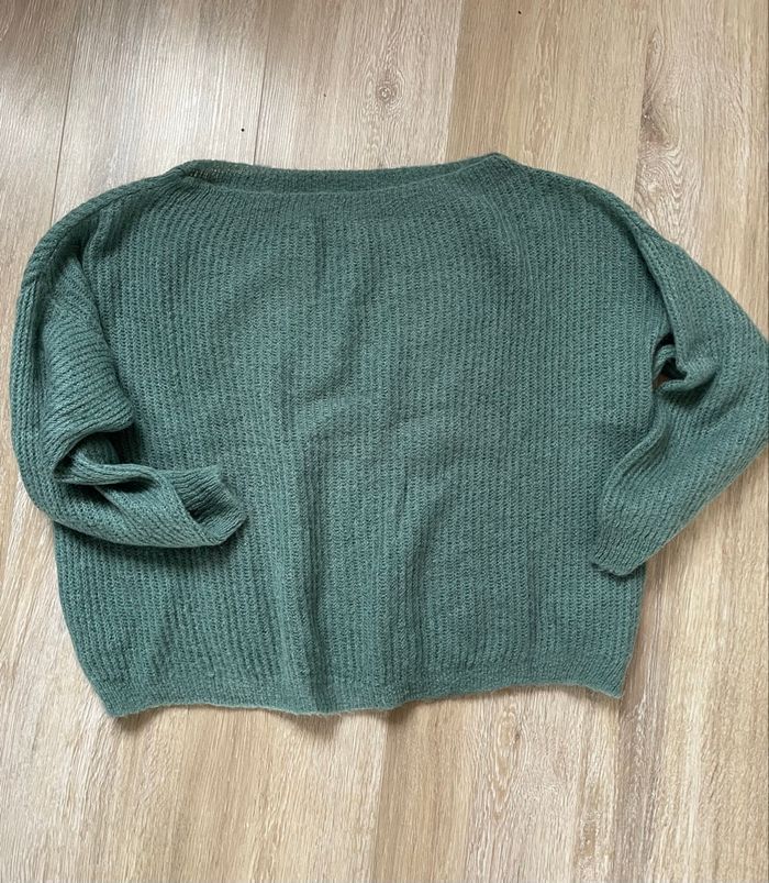Pull vert -bleu en maille manches  3/4 - photo numéro 3