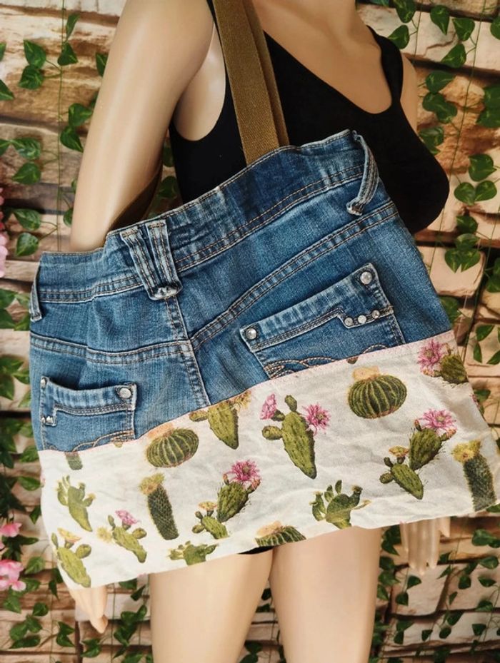 🌵Sac fourre-tout Jeans motif Cactus 🌵 - photo numéro 2