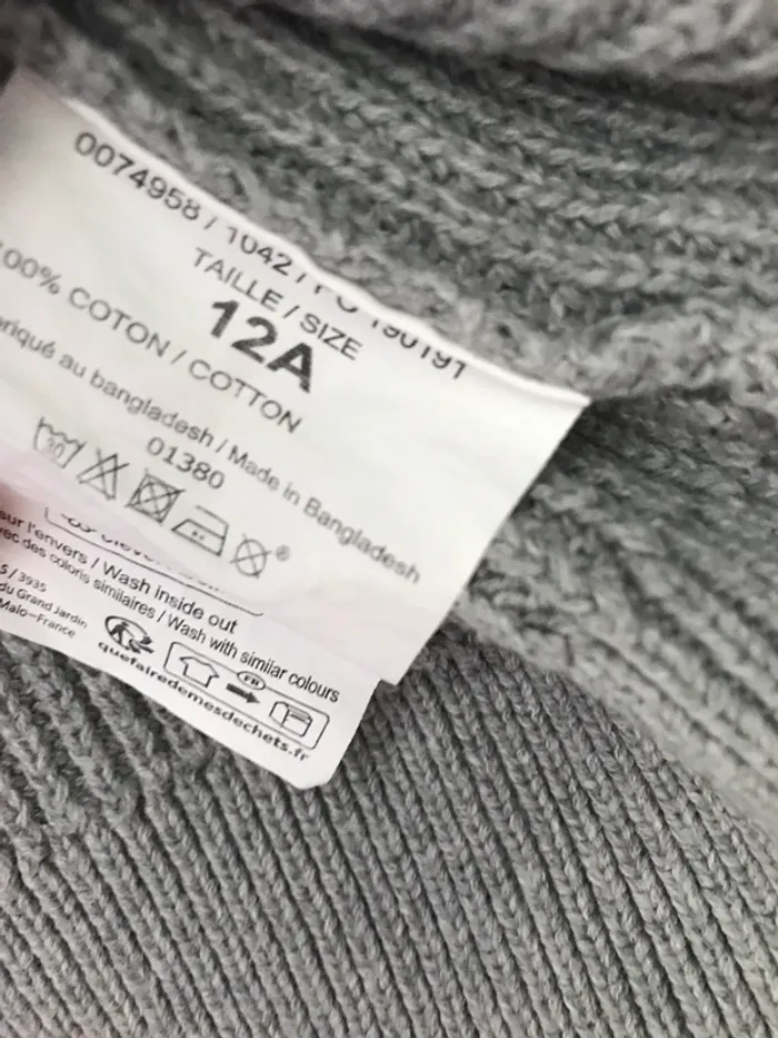 garçon 12 ans pull mailles coton gris la halle col avec bouton très joli - photo numéro 4