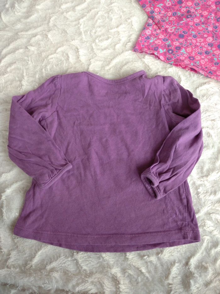 Lot de 2 tee shirt manches longues Fille 9 mois Fleurs Chat Cute Little kitty In Extenso 100% coton - photo numéro 10