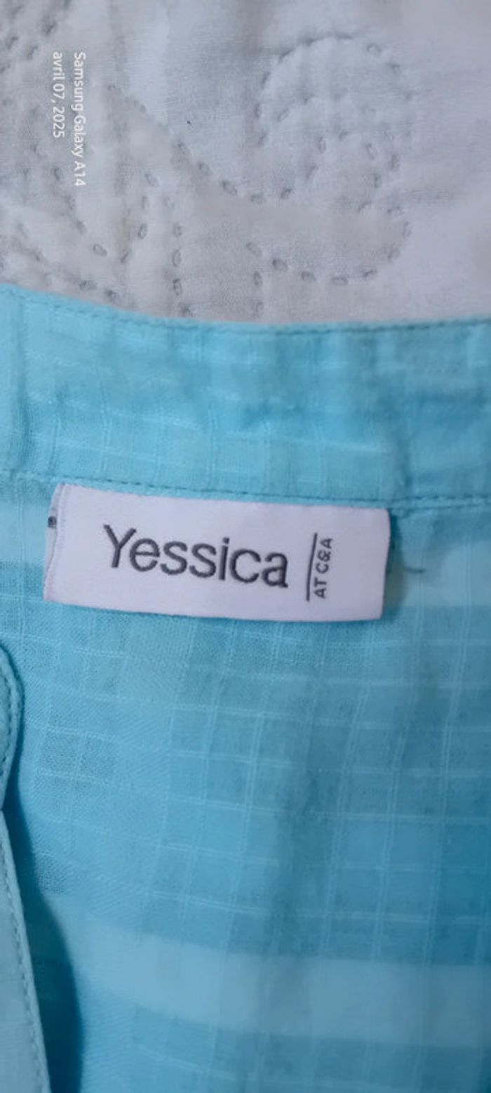 Blouse longue motif quadrillage et plis turquoise femme 46 yessica - photo numéro 17