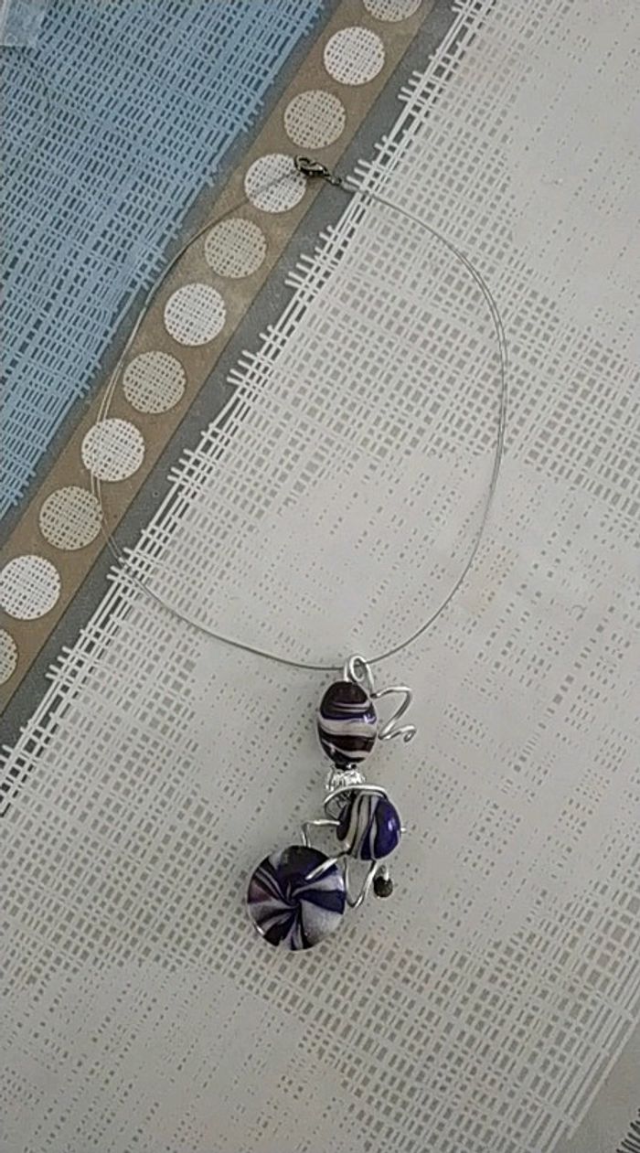 Collier pendentif fait main perles Fimo argenté - photo numéro 2