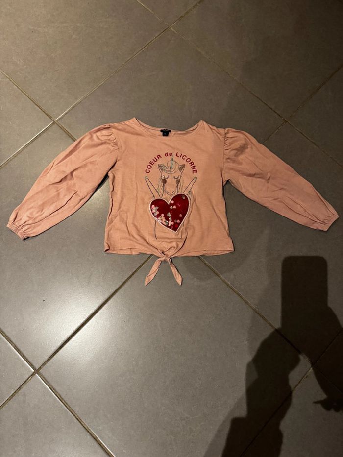 T shirt manches longues  - Kiabi - Cœur de licorne - Rose - 6 ans