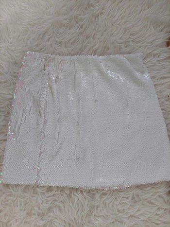 Mini jupe sequins réversibles blancs irisés T.U TBE