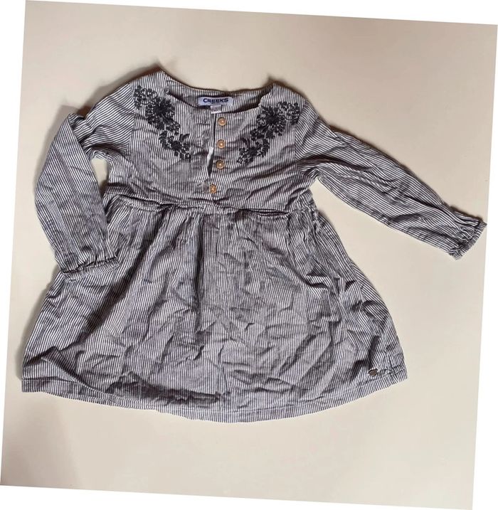 Robe Creeks rayée grise et blanche fille 3 ans